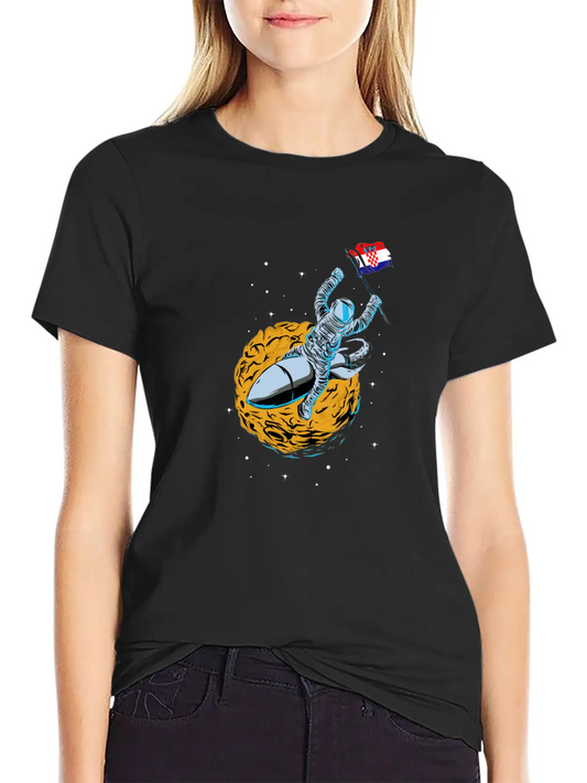 Astronaut Space Flag Croatia Classic Fit Graphic Tee For Daily Comfort – Unisex Cotton Shirt