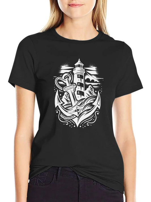 Coastal Lighthouse With Anchor And Light Classic Fit Graphic Tee For Daily Comfort – Unisex Cotton Shirt